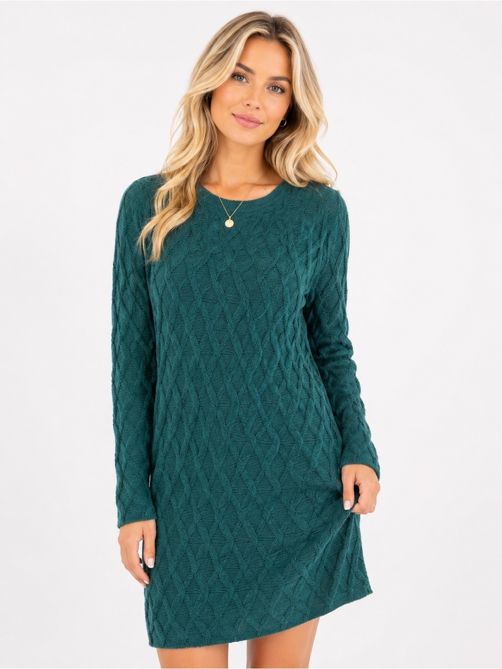 Ces Femme Size Large Textured Elegant Teal Cable Knit Dress